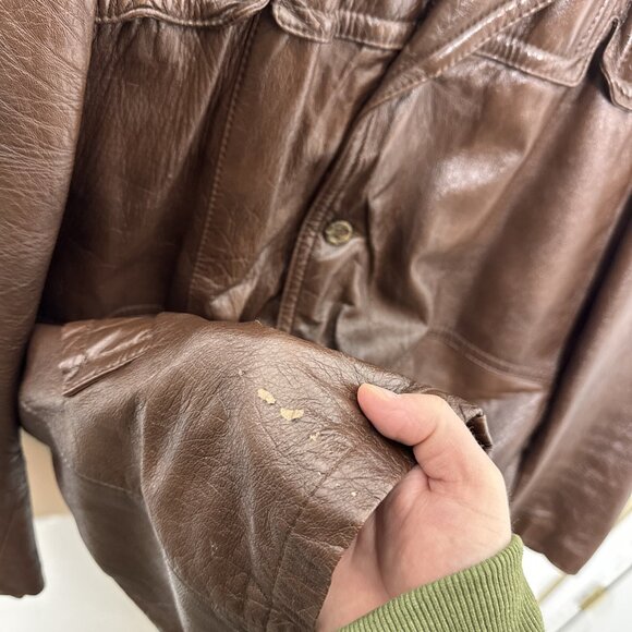 Vintage Rice Men 42 Brown Cabretta Leather 70s Jacket Coat Lined Sheepskin - Picture 4 of 12